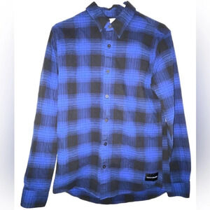 Calvin Klein Slim Fit Long Sleeve Button Up Blue Black Plaid Shirt Size Medium